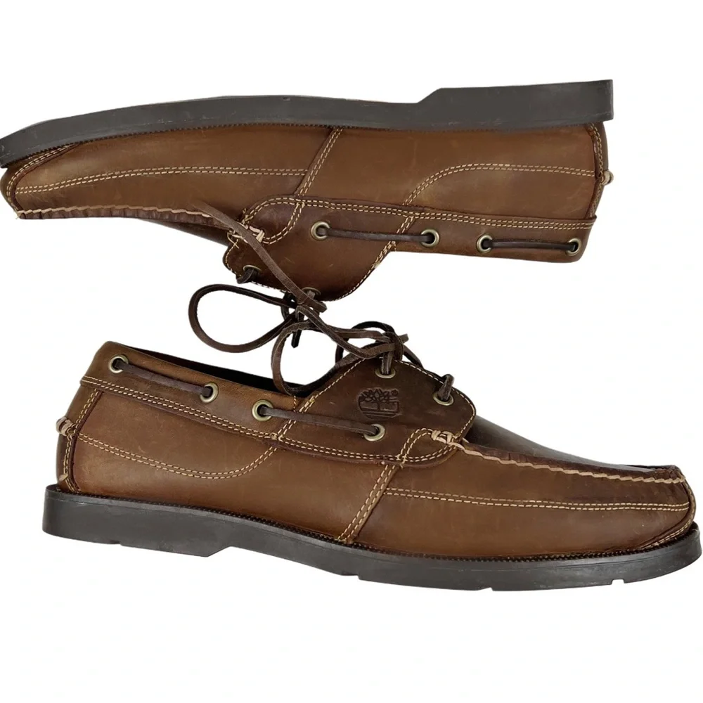 Timberland Mens Brown Leather Lace Up Loafer Size 11.5 With